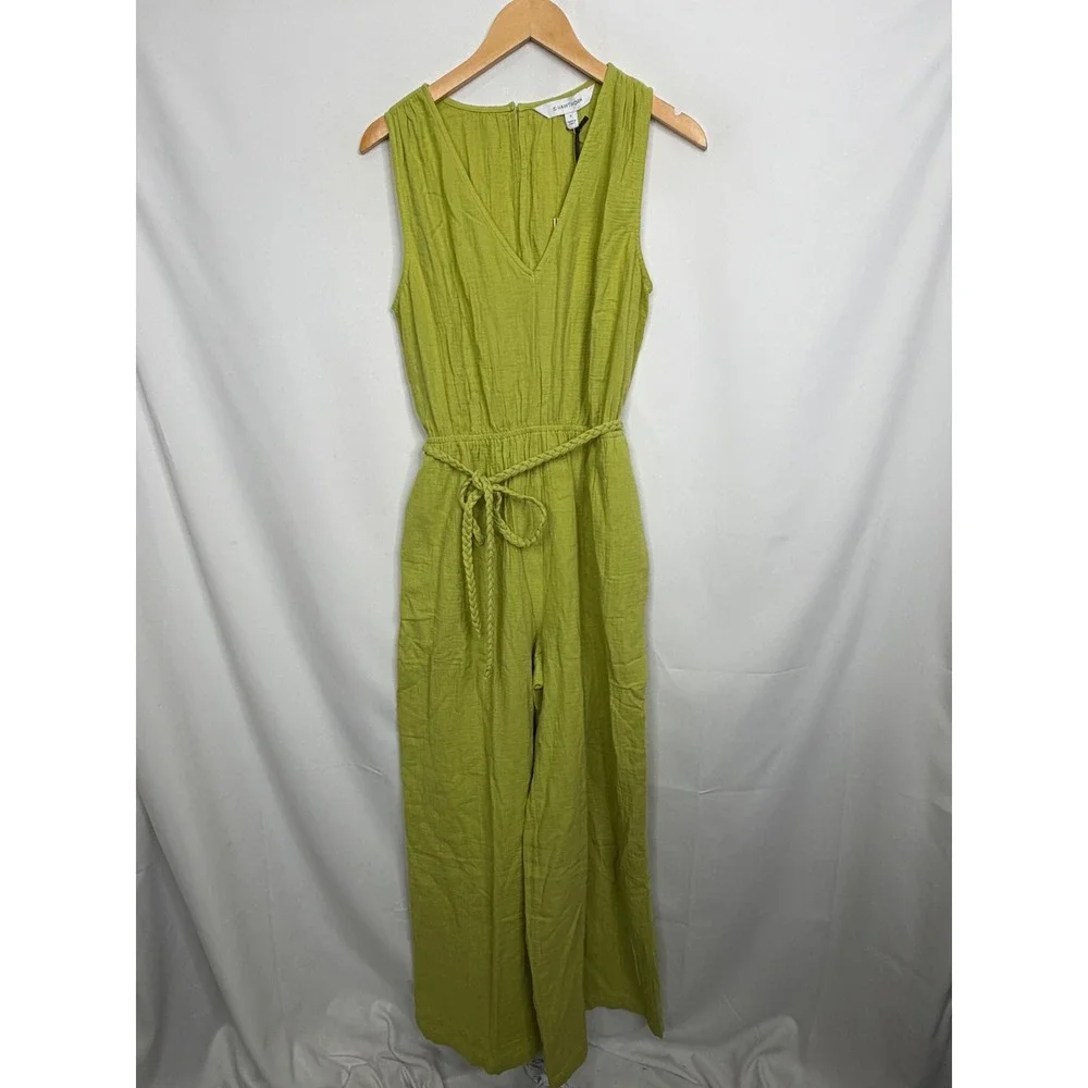 41 Hawthorn Sleeveless Gauze Jumpsuit Light Green V-Neck Braided Belt Size M NWT